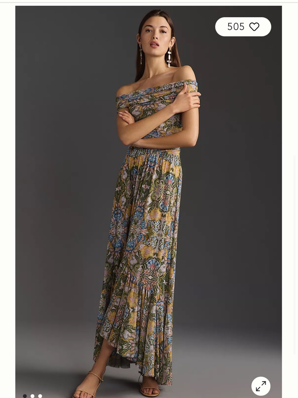 Misa Los Angeles Off-Shoulder Floral Maxi Dress in Green, Yellow & Blue - Picture 4 of 14